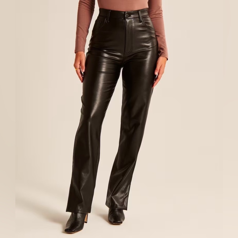 Abercrombie Curve Love Split-Hem Vegan Leather Pant, size 28S